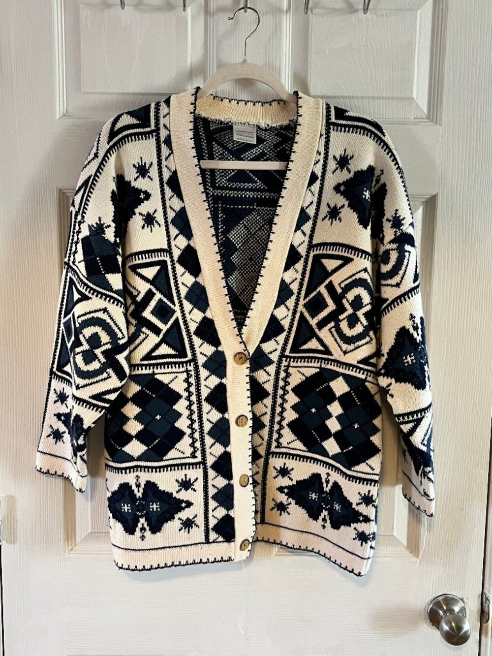 Vintage 90s Aztec Geometric Cardigan Knit Sweater | Made in UK - Picture 2 of 8